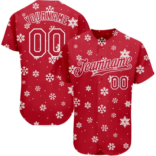 Custom Red Red-White Christmas 3D Baseball Jersey