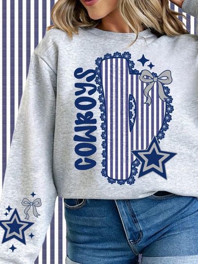 Cowboys Seersucker Sweatshirt | football Sunday Game Day Pullover | Oversized Unisex Football Crewneck