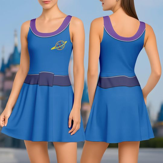 Halloween Toy Story Alien Cosplay Dress, Disney Movie Skater Dress for Women