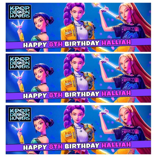 KPOP DEMON HUNTERS Personalised Birthday Banners - K-Pop Birthday Banners - Kpop Demon Hunters Birthday Banners - Saja Boys Birthday Banners
