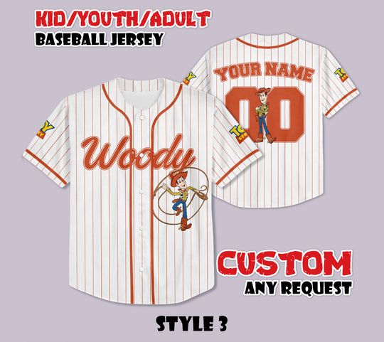 Custom Toy Story Woody Baseball Jersey, Personalized Disney Pixar Shirt, Buzz Lightyear Woody Jersey, Gift for Disney Fans, Birthday Gifts