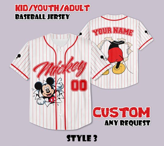 Discover Custom Mickey & Friends Striped Baseball Jersey, Disneyland Baseball Shirt, Personalized Disney Mickey and Friends, Gift for Disney Fans