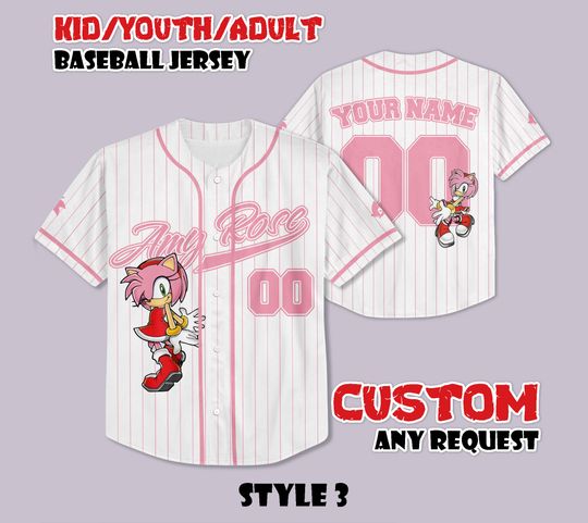 Discover Custom Amy Rose Baseball Jersey, Funny Sonic Party Shirt, Personalized Sonic the Hedgehog Jersey Shirt, Amy Rose Fan Gift