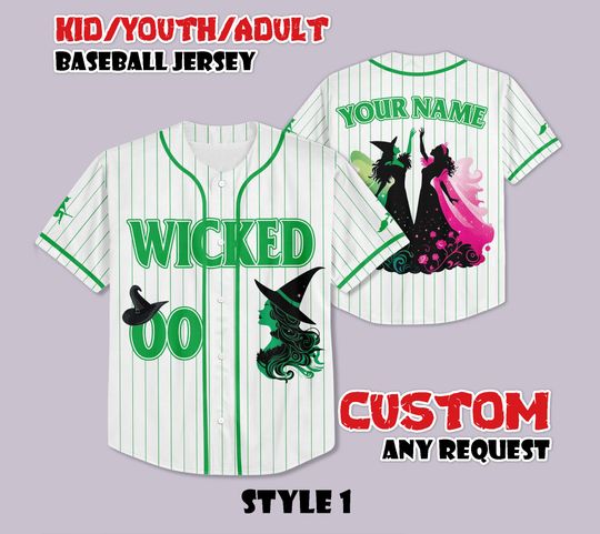 Custom Wicked Baseball Jersey, Elphaba And Glinda Baseball Shirt, Musical Movie Jersey, Gift for Wicked Fans, Birthday Gifts