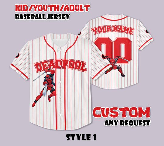 Discover Custom Deadpool Baseball Jersey, Deadpool Movie Jersey Shirt, Personalized Deadpool Jersey, Gift for Marvel Fans, Superhero Shirt