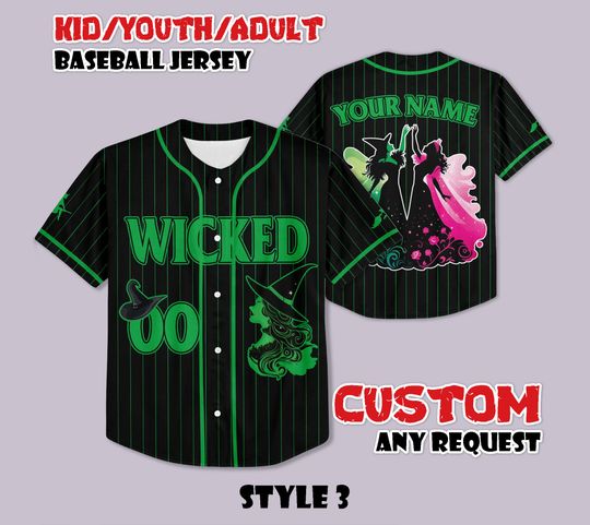 Custom Wicked Baseball Jersey, Elphaba And Glinda Baseball Shirt, Musical Movie Jersey, Gift for Wicked Fans, Birthday Gifts