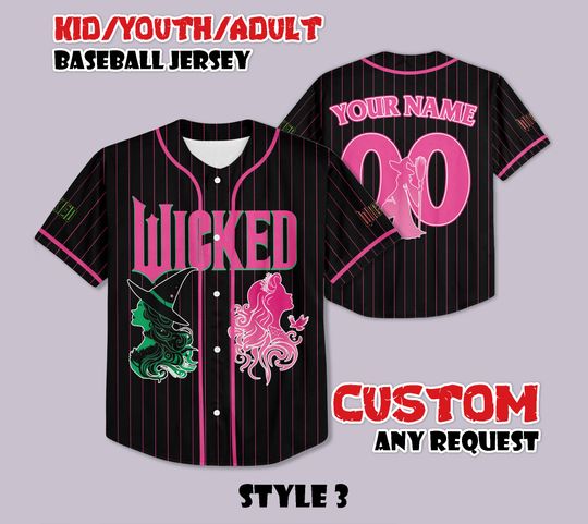 Custom Wicked Baseball Jersey, Elphaba And Glinda Baseball Shirt, Musical Movie Jersey, Gift for Wicked Fans, Birthday Gifts