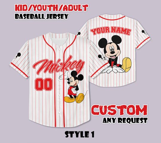 Custom Mickey Mouse Smile Baseball Jersey, Disneyland Baseball Shirt, Personalized Disney Mickey Mouse, Gift for Disney Fans