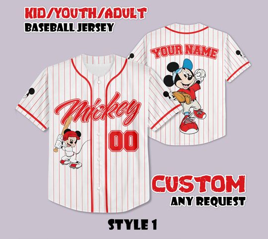 Discover Custom Mickey Mouse Baseball Jersey, Disneyland Baseball Shirt, Personalized Disney Mickey Mouse, Gift for Disney Fans