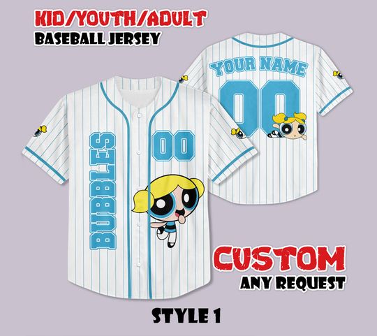 Custom Bubbles Baseball Jersey, The Powerpuff Girls Bubbles Baseball Jersey, Personalized Bubbles Jersey, Gift for Bubbles Fans