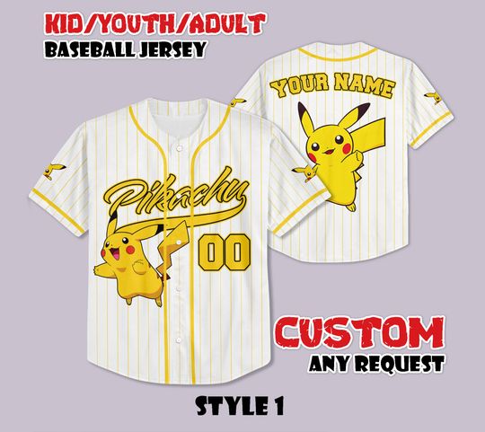 Discover Custom PKM Pika Baseball Jersey, Cute Pika Shirt, Personalized PKM Lover, Gift for PKM Fans
