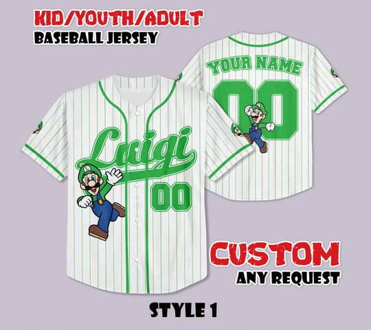 Custom Luigi Super Mario Baseball Jersey, Nintendo Super Mario Shirt, Personalized Luigi Jersey, Luigi Fan Gifts, Birthday Gifts