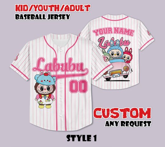 Custom Labubu Baseball Jersey, Anime Cartoon Bunny Shirt, Personalized Labubu Lover, Gift for Labubu Fans, Birthday Gifts