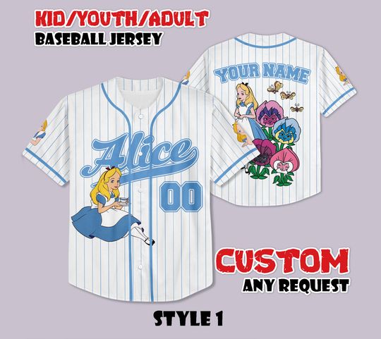 Custom Alice Baseball Jersey, Disney Alice in Wonderland Jersey, Baseball Fan Lover, Magic Kingdom Gift, Disney for Fans, Birthday Gifts