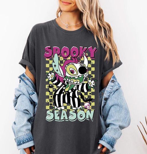 Discover Comfort Colors Retro Coquette Stitch Halloween Shirt, Disney Halloween Shirt, Disney Family Matching Vacation Tee, Stitch Pumpkin Shirt