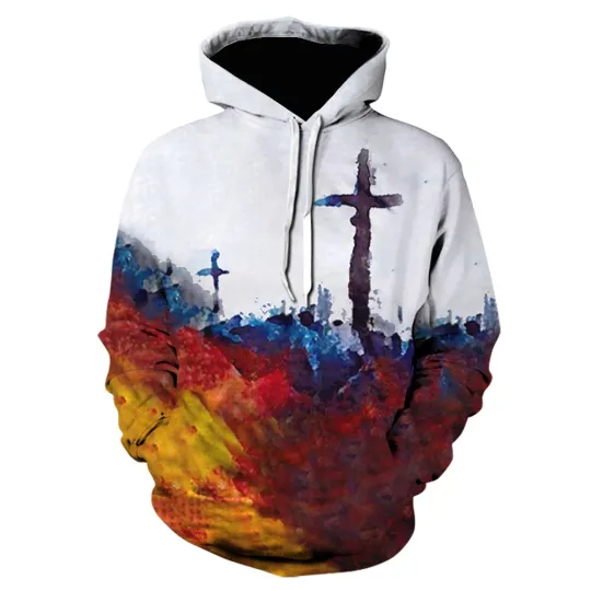 Discover Men Hoodies Pullover Hooded Sweatshirt Christian Cross Abstract White Activewear