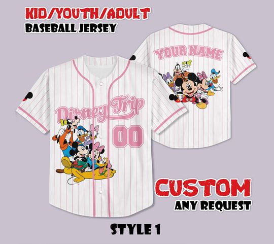 Custom Disneyland Trip Baseball Jersey, Disneyland Baseball Shirt, Mickey And Friends Team Jersey Shirt, Magic Kingdom Tee