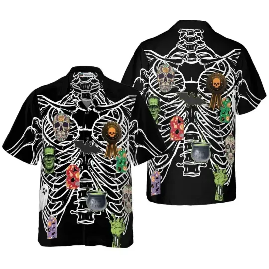 Discover Skeleton Decorate Halloween Hawaiian Shirt, Short Sleeve