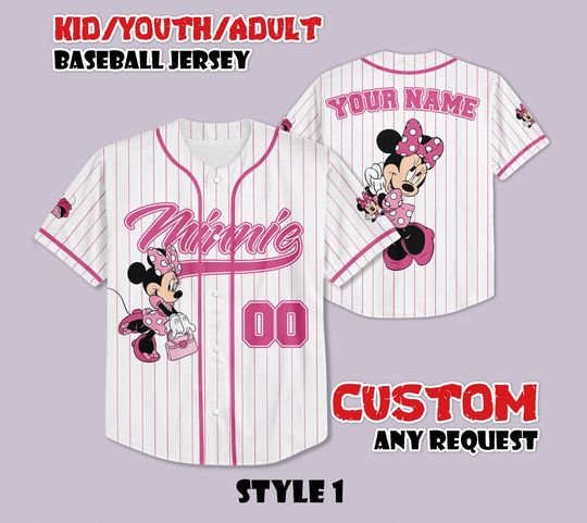 Discover Custom Minnie Mouse Baseball Jersey, Disneyland Baseball Shirt, Personalized Disney Minnie Mouse, Gift for Disney Fans, Birthday Gifts
