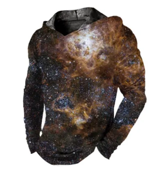 Men's 3D Hoodie Planet Universe Brown Soft Lightweight Sweatshirt