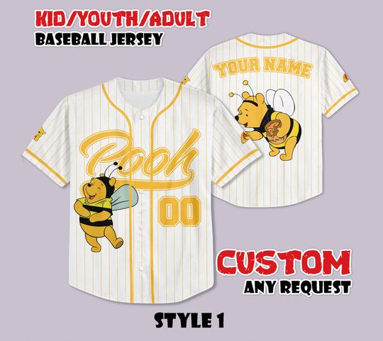 Discover Custom Winnie the Pooh Baseball Jersey, Disneyland Baseball Shirt, Personalized Disneyland Winnie Pooh Jersey, Gift for Disney Fans