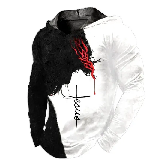 Discover Sudadera Con Capucha Hombre Jesús Cruz Blanco Negro Suave Ligero Ropa Deporte