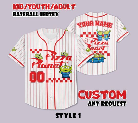 Discover Custom Pizza Planet Toy Baseball Jersey, Disney Toy Story Shirt, Personalized Toy Story Pizza Planet Jersey, Gift for Disney Fans