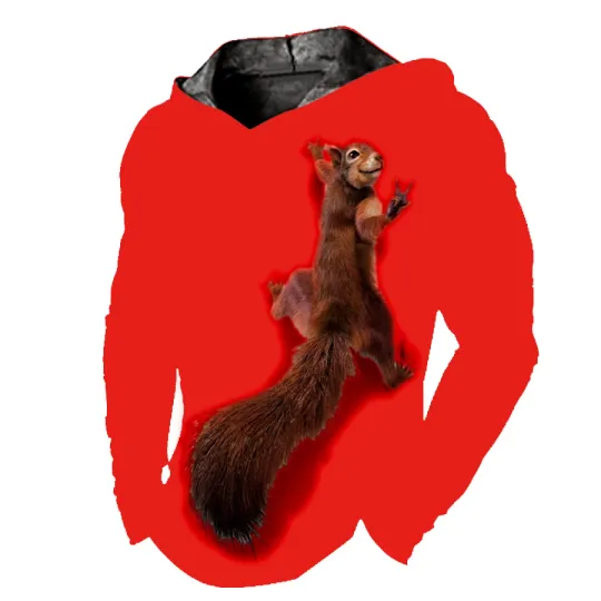 Discover Sudadera Capucha Hombre Gráfico Ardilla Camiseta Entrenamiento Suave Roja Ligero