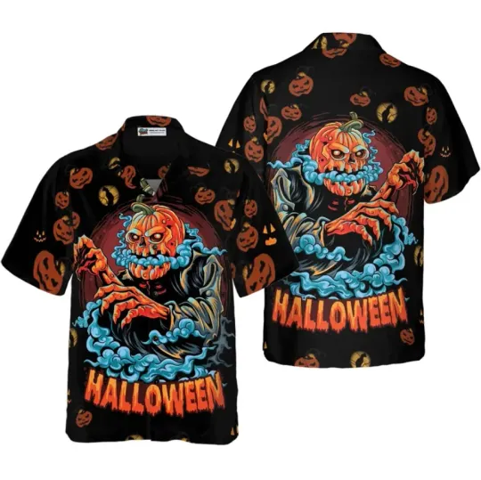 Vintage Halloween Scary Pumpkin Hawaiian Shirt