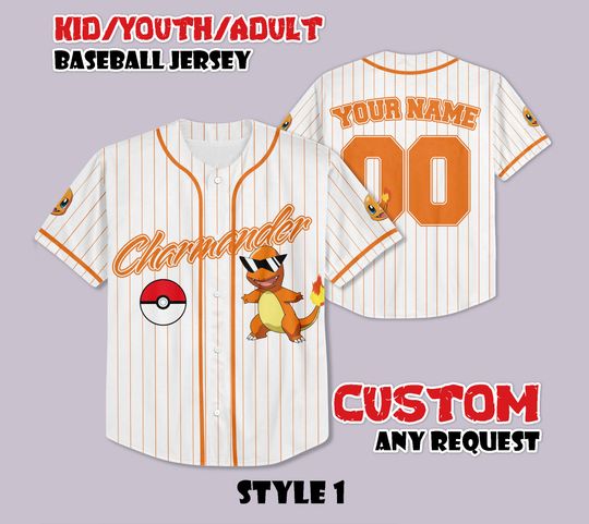 Custom PKM Charmander Jersey, Cute Charmander Shirt, Personalized PKM Lover, Gift for PKM Fans, Birthday Gifts