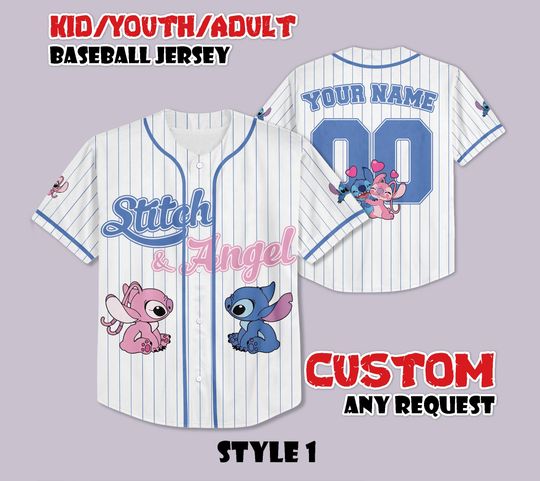 Custom Stitch And Angel Baseball Jersey, Disney Couple Baseball Shirt, Personalized Disney Stitch And Angel Jersey, Disney Gift for Fans
