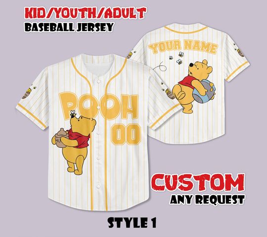 Discover Custom Winnie the Pooh Baseball Jersey, Disneyland Baseball Shirt, Personalized Disneyland Winnie Pooh Jersey, Gift for Disney Fans