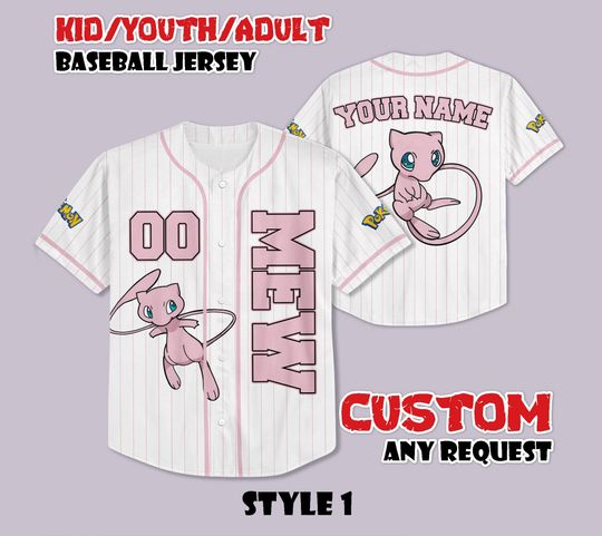 Custom PKM Mewtwo Baseball Jersey, Funny Anime Baseball Tee, Personalized PKM Lover, Gift for PKM Fans, Birthday Gifts