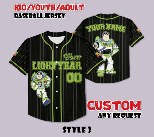 Custom Buzz Lightyear Toy Story Baseball Jersey, Personalized Disney Toy Story Buzz Lightyear Jersey, Gift for Disney Fans