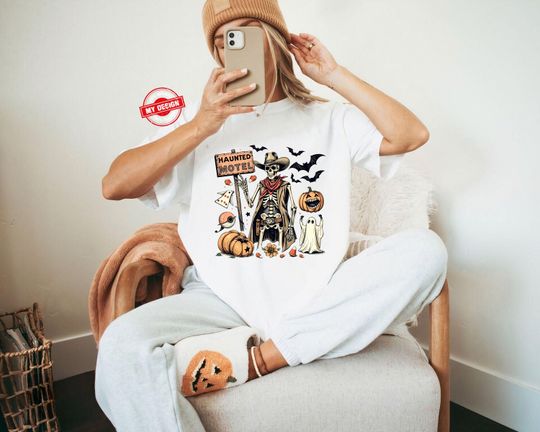 Discover Cowboy Skeleton Halloween T-Shirt: Spooky Western Comfort Colors Tee