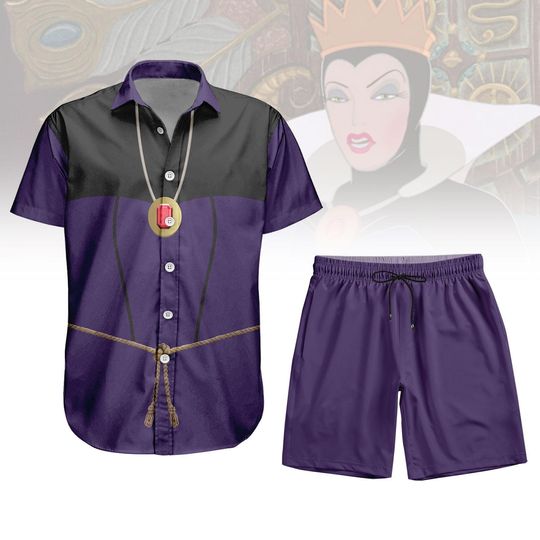 Evil Queen Button Shirt, Unisex Shorts, Snow White Costume, Disney Villain Cosplay, Cartoon Hawaiian Shirt, Disney Run, Halloween Gift