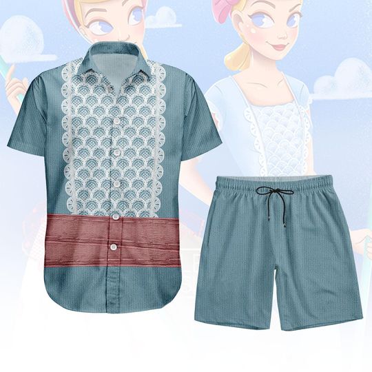 Toy Story Bo Peep Cosplay Costume, Bo Peep Button Shirt/Shorts, Disney Princess Hawaiian Shirt, Disney Outfit For Her, Halloween Gift
