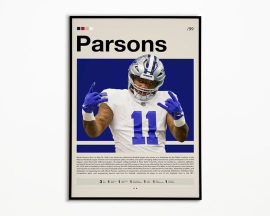 Micah Parsons Poster, Dallas Cowboys Print, Football Wall Art, Sports Bedroom Poster, Football Fan Poster