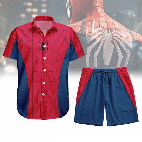 Spider Man Costume Button Shirt, Men Shorts, Marvel Avengers Cosplay, Spiderman Hawaiian Shirt, Disney Superhero Shirt, MCU Fan Gift