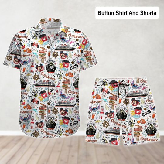 Disney Mickey Mouse Minnie Mouse Stitch And Lilo Finding Nemo Cruise Hawaiian Shirt, Men Shorts, Mickey And Friend Cruises Button Shirt