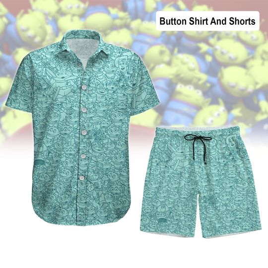 Discover Toy Story Alien Face Button Shirt, Little Green Men Shorts, Halloween Costume, Disney Group Hawaiian Shirt, Cute Toy Story Alien Shirt