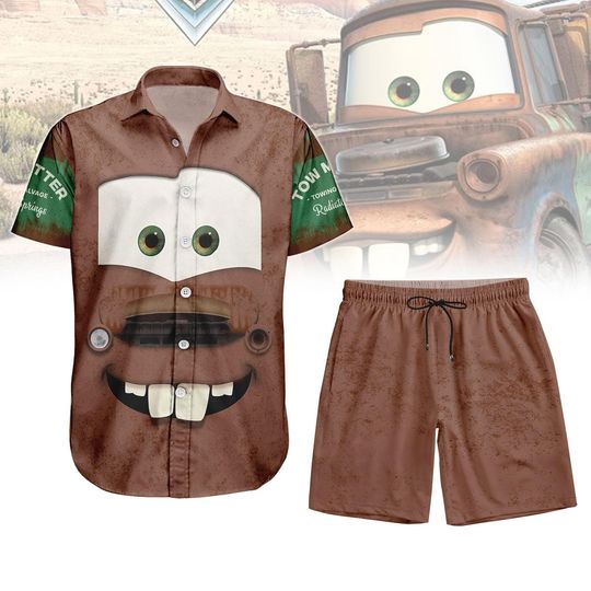 Discover Disney Cars Mater Button Shirt, Men Shorts, Tow Truck Costume Hawaiian Shirt, Pixar Cars Inspired Outfit, Disneyland Halloween Cosplay