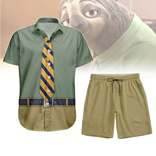 Halloween Flash the Sloth Button Shirt, Men Shorts, Disney Zootopia Cosplay Costume, Animal Kingdom, Disneyland, Disney World Shirt