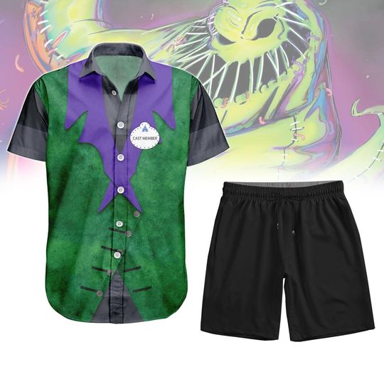 Discover Oogie Boogie Cast Member Costume Button Shirt, Men Shorts, Disney Movie Hawaiian Shirt, Nightmare Before Christmas Shirt,Halloween Gift