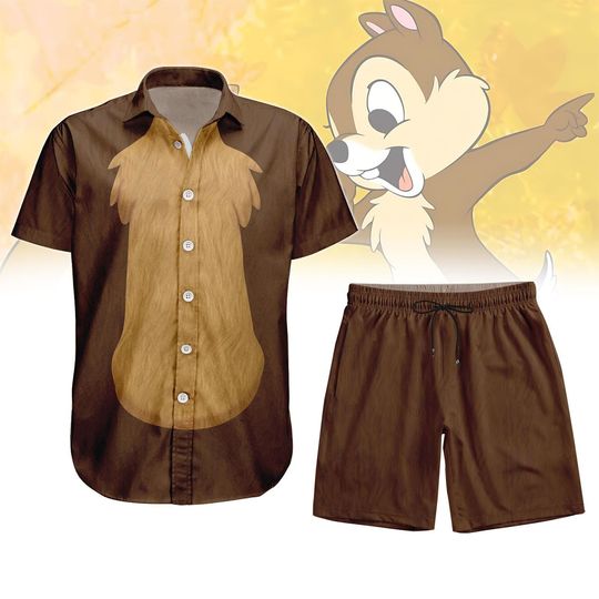 Halloween Chip n Dale Costume Button Shirt, Men Shorts, Chip Rescue Rangers Cosplay Costume, Chip And Dale Shirt, Disney Hawaiian Shirt