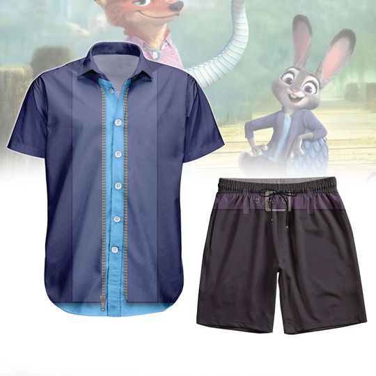 Discover Halloween Judy Hopps Costume Button Shirt, Men Shorts, Disney Zootopia Cosplay Costume, Animal Kingdom Shirt, Judy Hopps Hawaiian Shirt