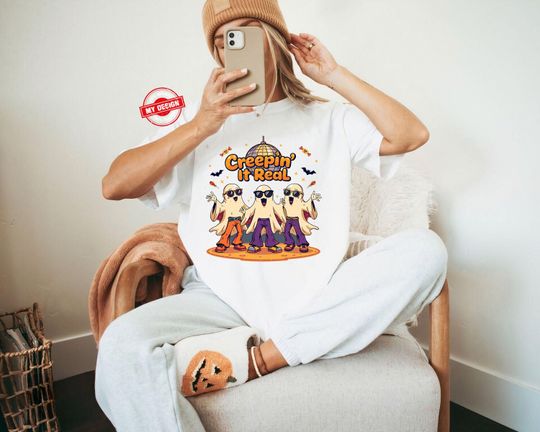 Creepin It Real Ghost Shirt, Retro Halloween Tee