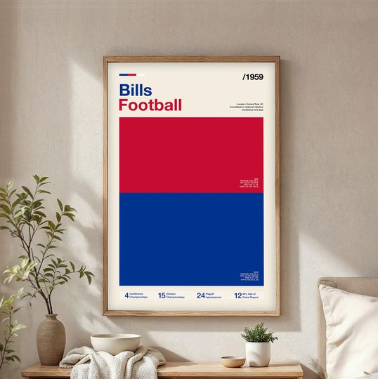 Buffalo Bills football poster | Gifts for Bills fans | Sports wall art | football team color prints | Bills fan gear