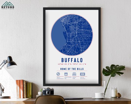 Discover Buffalo Bills Stadium Unique Map Print Framed Gift | For Him Dad Brother Granddad Uncle American Football Poster Decor Stylish