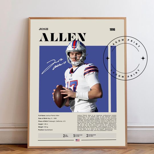 Josh Allen Poster, Buffalo Bills, Football Wall Art, Sports Poster, Football Fans, Vertical Matte Poster